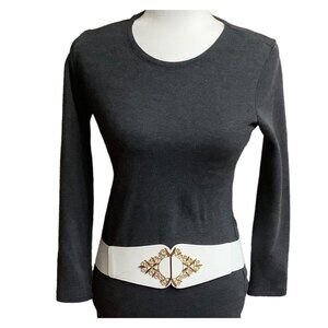 Wide Elastic Interlocking Buckle Cinch Corset Belt Women 34" White Gold Retro
